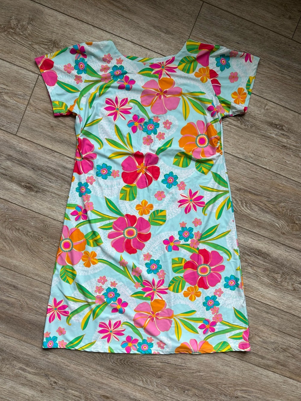 Southwind Apparel Spunkwear Short Sleeve Blue Floral Dress Medium